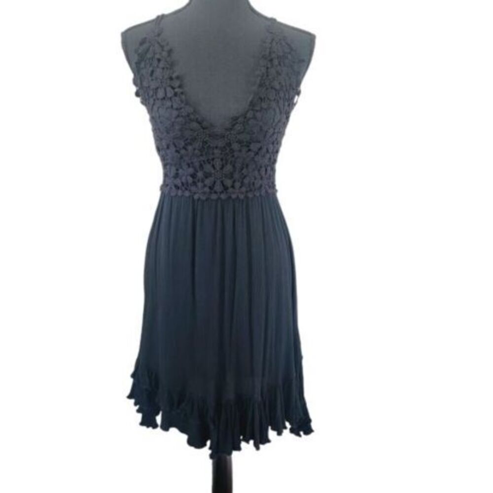 La Miel Women's‎ Black Strappy Floral Crochet Lagenlook High Low Dress Sz Small